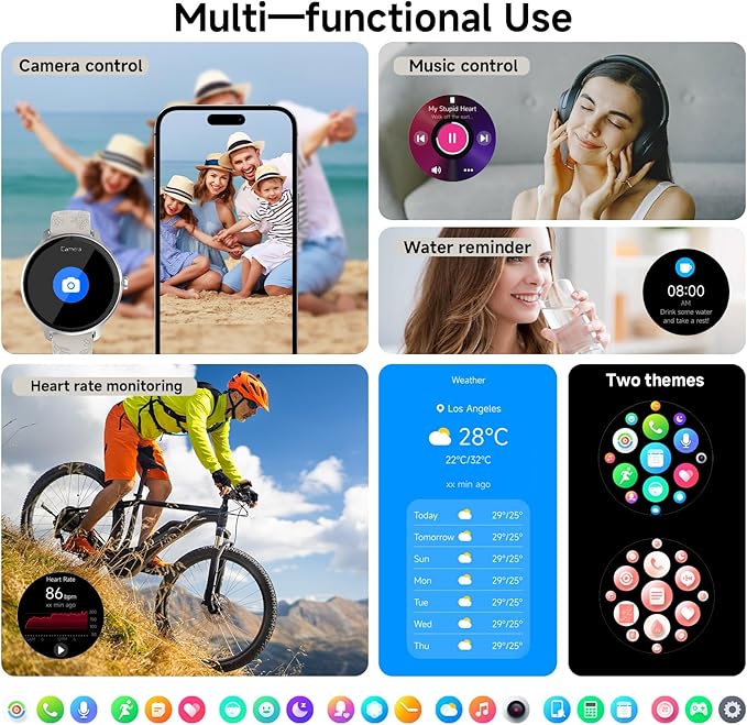 Smart Watch for Women Men, 1.27" HD Fitness Tracker with Heart Rate, Sleep, Step, SpO2 Monitor, IP68 Waterproof for Android iOS (Off White)