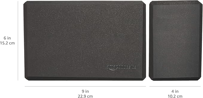 Amazon Basics Non-Slip Yoga Blocks, Set of 2, Deepen Poses, 4" x 9" x 6", Black