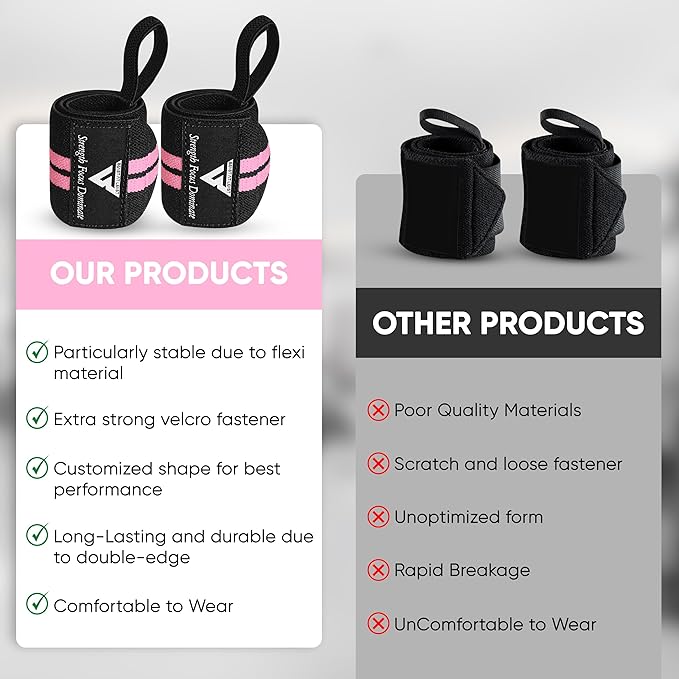 Weight Lifting Wrist Wraps – 18” Cotton Wrist Support with Thumb Loop – Gym Straps for Workout Powerlifting Weightlifting Fitness Strength Training, Stiff Wrist Straps