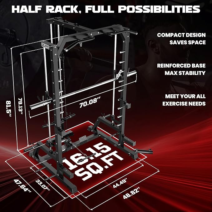 JELENS SR01 Smith Machine, 2000LBS Multi-Function Power Cage with LAT Pulldown System, All-in-One Home Gym Squat Rack with Smith Bar and Training Attachments for Full Body Workouts