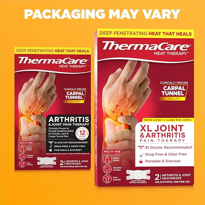 ThermaCare Arthritis Heat Wraps - Targeted Joint Pain Relief for Hands, Wrists, & Knees - 8-Hour Therapeutic Heat Therapy - Flexible, Discreet, & Portable - Drug-Free (6-Count)