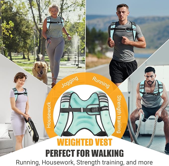 Weighted Vest for Women Men, 8 lb/10 lb/12 lb Weight Vest for Walking with Reflective Stripe and Adjustable Buckle Straps, Body Weights for Osteoporosis, Running, Strength Training and Weight Loss