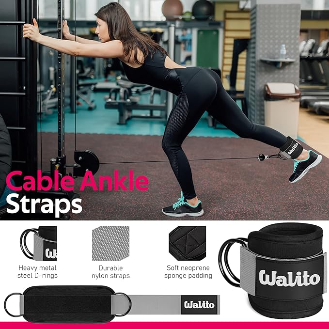 WALITO 8Pcs Barbell Pad Set for Hip Thrust - Squat Pad,Gym Accessories for Women with Bar Bad,Bench Press, with Gym Ankle Straps,Resistance Bands for Working Out,Lifting Strap,Carry Bag