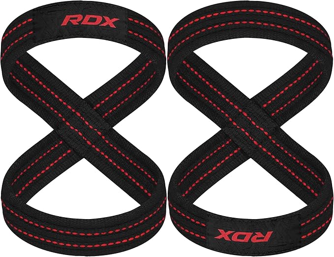 RDX Weight Lifting Straps Figure 8, Anti Slip Strap with Cuffs Wrist Support for Gym Workout Deadlift Powerlifting Bodybuilding Weightlifting, Fitness Strength Training, Hand Bar Grip for Men