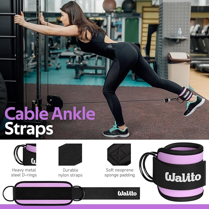 WALITO 8Pcs Barbell Pad Set for Hip Thrust - Squat Pad,Gym Accessories for Women with Bar Bad,Bench Press, with Gym Ankle Straps,Resistance Bands for Working Out,Lifting Strap,Carry Bag