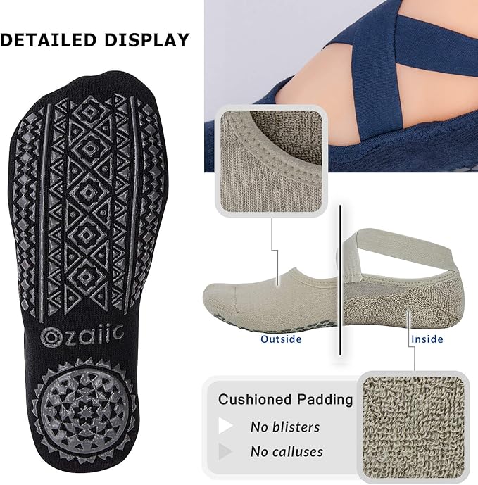 Ozaiic Pilates Socks for Women Non Slip Grip, Yoga Socks with Grippers for Barre, Hospital, Ballet, Dance, Barefoot Workout