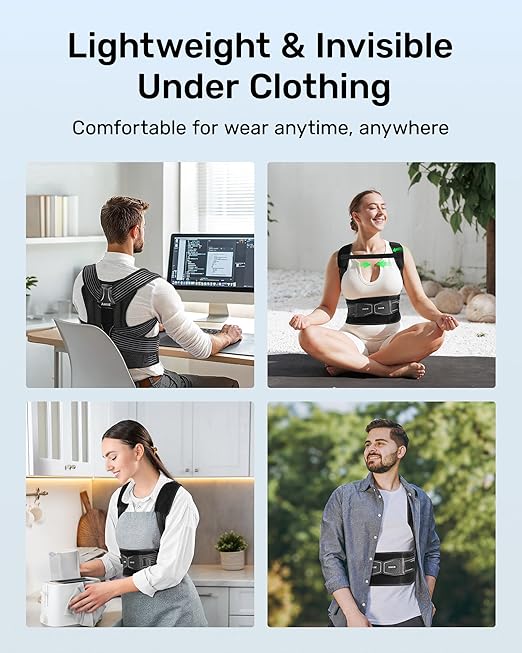 Rakiie All-round Back Belt Support for Women Men, Breathable Durable Lumbar Support Brace, Invisible Under Clothing, Back Support Brace for Hunchback, Gray Size XL (Upper Waist: 47.2"-53.2")
