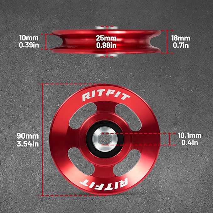 RitFit Aluminum Pulley Wheel for Gym Equipment, 6PCS Set Power Rack Pulley Attachment, 90mm Aluminum Alloy Bearing Gym Pulley Wheel for Home Gym