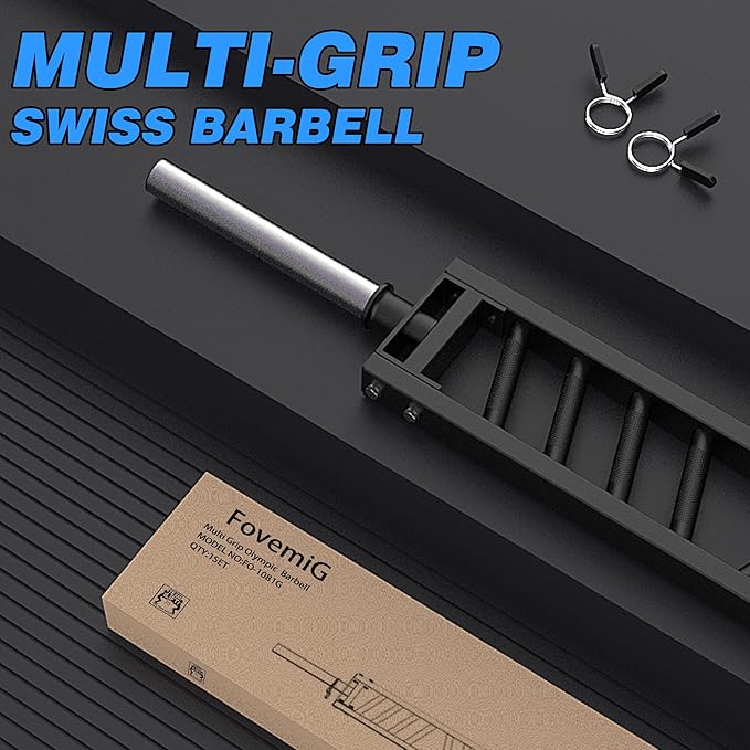 Multi Grip Barbell-Swiss Bar,Olympic Weights Barbell-Knurled Grip Bar Bell for Versatile Strength Training and Bodybuilding,Football Barbells-2 Spring Clips for Beginner ,Women,Olympic Weight Plates -Lifting & Curls,Black