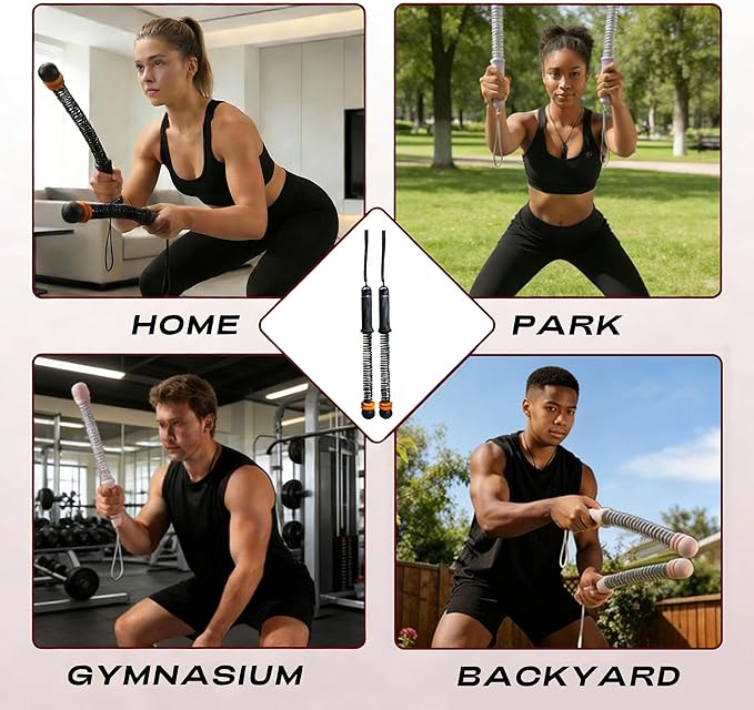 Adjustable Ropeless Battle Ropes for Home Gym, Portable and Quiet Training Rope for Men & Women, Variable Resistance System for Strength, Low Impact Cardio and HIIT Workouts (Black)