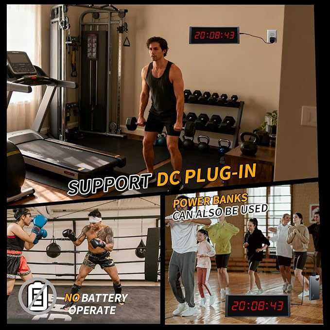 Gym Timer Clock with Start/Stop Button,12/24H Digital Wall Clock with Remote Control, Countup, Countdown, Stopwatch, Workout Timer for Home Gym Garage