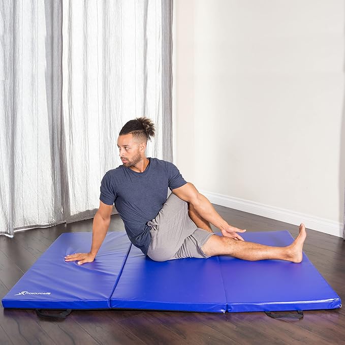 ProsourceFit Tri-Fold Folding Thick Exercise Mat 6’x4’ with Carrying Handles for Tumbling, Martial Arts, Gymnastics, Stretching, Core Workouts