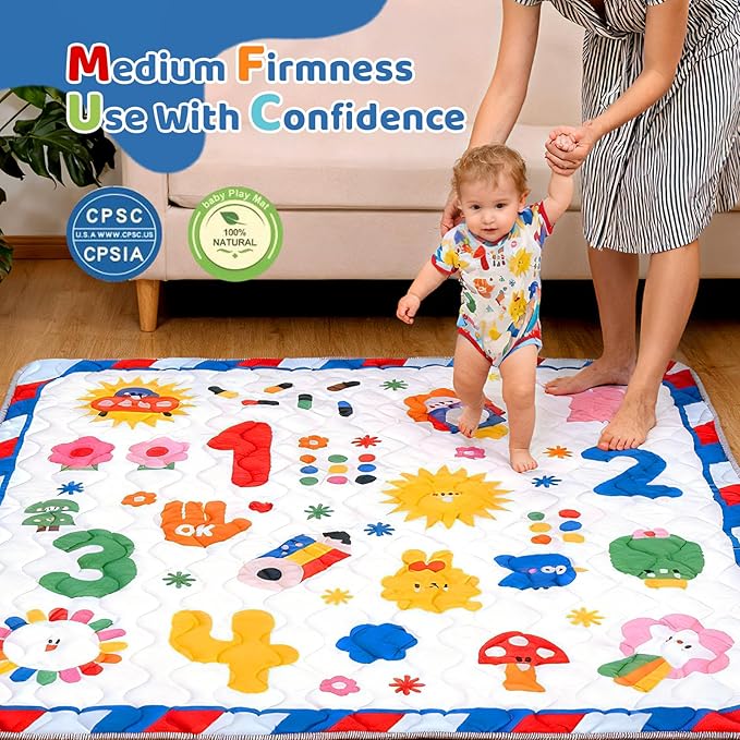 RONGFA Baby Play Mat for Floor, 71'' x 59'' Thicken Foam Soft Padded Mat for Baby, Playpen Mat for Toddlers Infant Kids, Machine Washable, Non-Slip Bottom Safe for Crawling (Number)