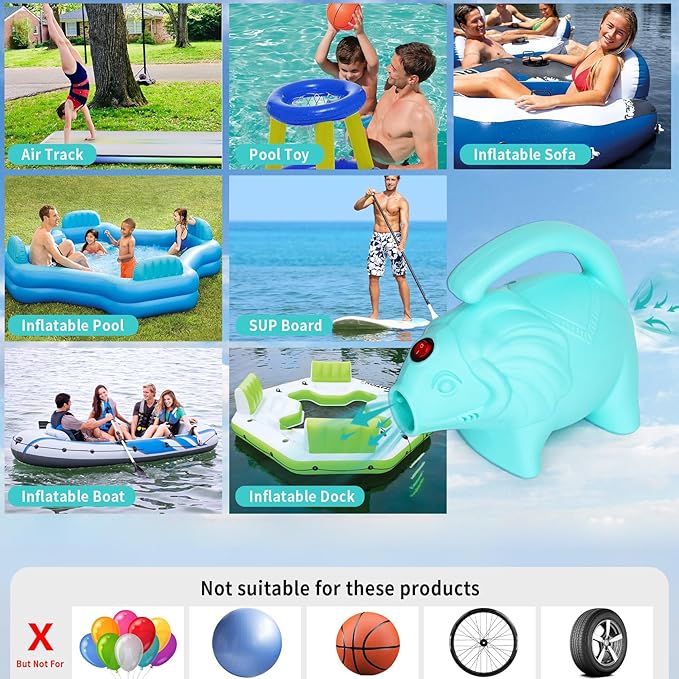 Electric Air Pump for Inflatable Tumbling Track Mat, Portable Quick-Fill Inflator & Deflator with 4 Nozzles, Air Pump for Air Bed Gymnastics Mattresses Floats Swimming Ring, AC 110V-120V
