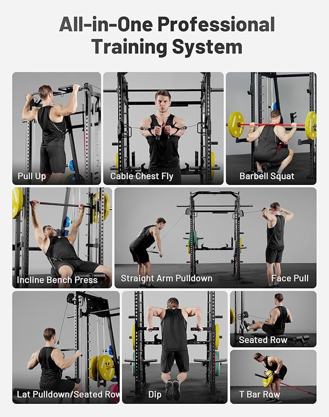 Mikolo M4 2.0 Smith Machine, 2200lbs Squat Rack with LAT-Pull Down System & Cable Crossover Machine, Training Equipment with Leg Hold-Down Attachment