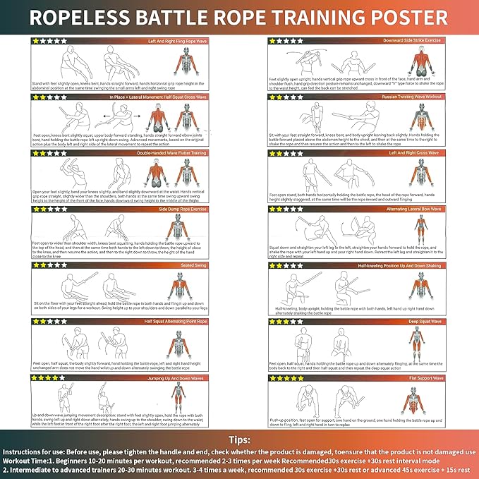 Weighted Ropeless Battle Ropes Adjustable Battle Ropes for Home Gym for Full Body Workout, HIIT and Low-Impact Aerobic Training Cardio Strength Training, Fitness Gift, Indoor Workout Equipment