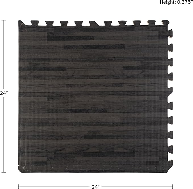EVA Foam Floor Tiles 12-Pack - 48 SQFT Woodgrain Puzzle Mats for Floor - Interlocking Foam Tiles for Family Room or Gym Flooring by Stalwart (Black)