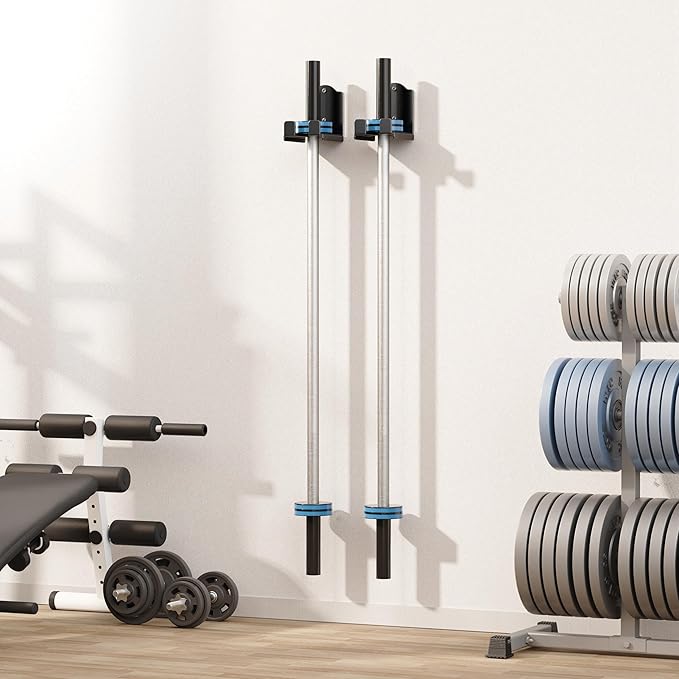 Olympic Barbell Wall Rack Holder - Heavy Duty 66lbs Weight Storage Mount with EVA Pads