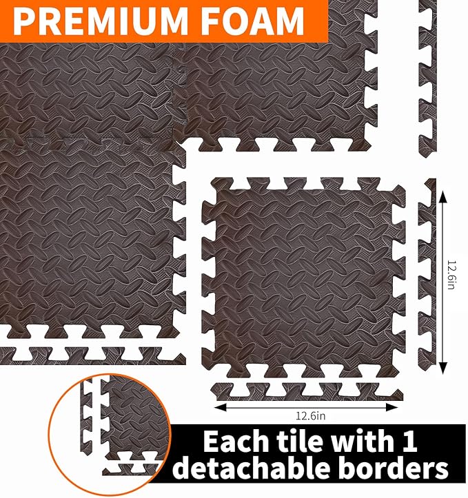 Gym Mats for Home Gym, 18 PCS Interlocking Foam Floor Tiles, EVA Workout Mats 12.6"x12.6"x0.4", Anti-Slip Exercise Mat Tiles, Puzzle Gym Flooring for Home, Garage, Fitness Equipment