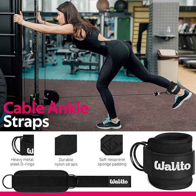 WALITO 8Pcs Barbell Pad Set for Hip Thrust - Squat Pad,Gym Accessories for Women with Bar Bad,Bench Press, with Gym Ankle Straps,Resistance Bands for Working Out,Lifting Strap,Carry Bag