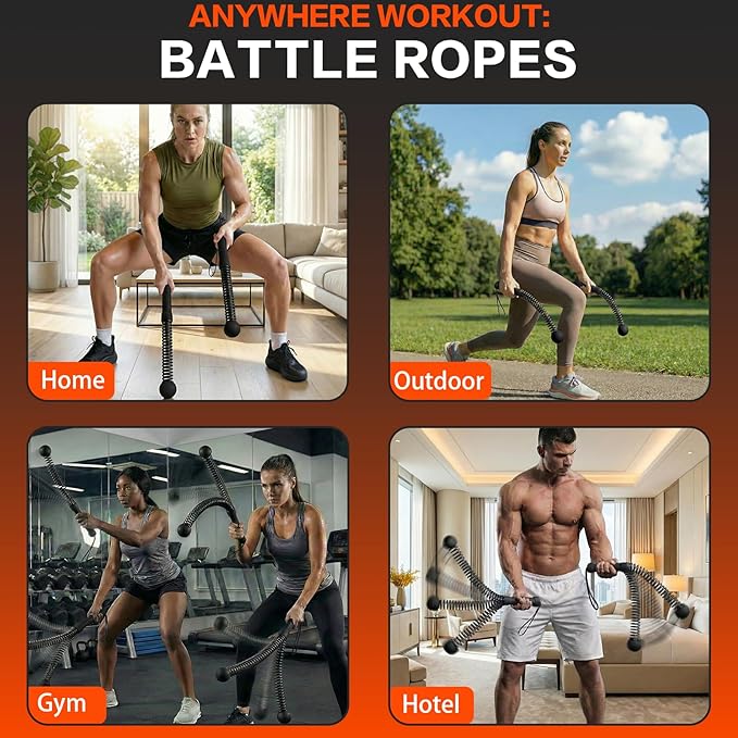 Ropeless Battle Ropes for Home Gym, Portable Cordless Weighted Battle Ropes with Storage Bag, High Calorie Burn for Men & Women, Fitness Equipment for HIIT & Low-Impact Aerobic Training
