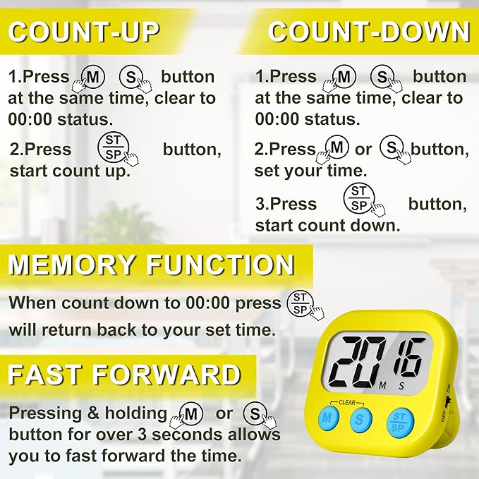 ZILLEEN Classroom Timer for Kids Teachers 2 Pack Digital Timers, Purple & Yellow