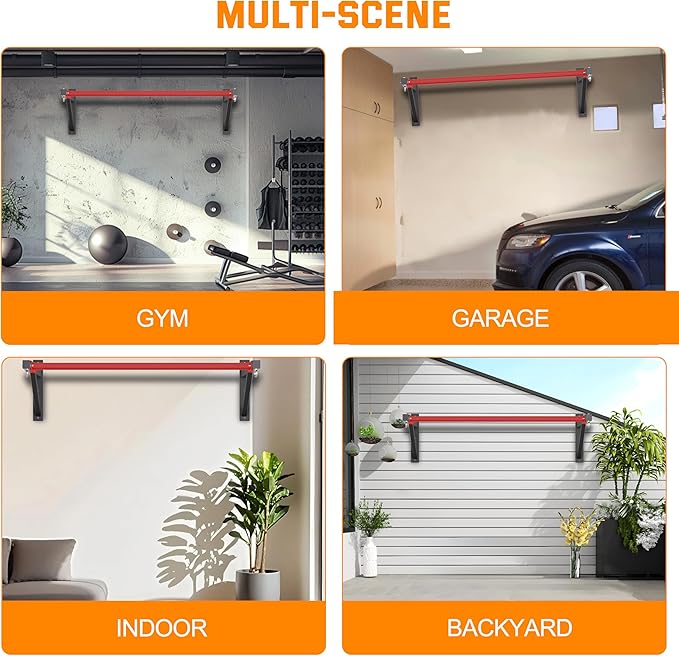 Pull Up Bar Wall Mounted, Heavy Duty 650 lbs Capacity Chin Up Bar, 48" Multi-Grip Strength Training Pull-up Bars, for Home Gym Garage/Backyard Total Body Workout, Ease Of Use Mounting