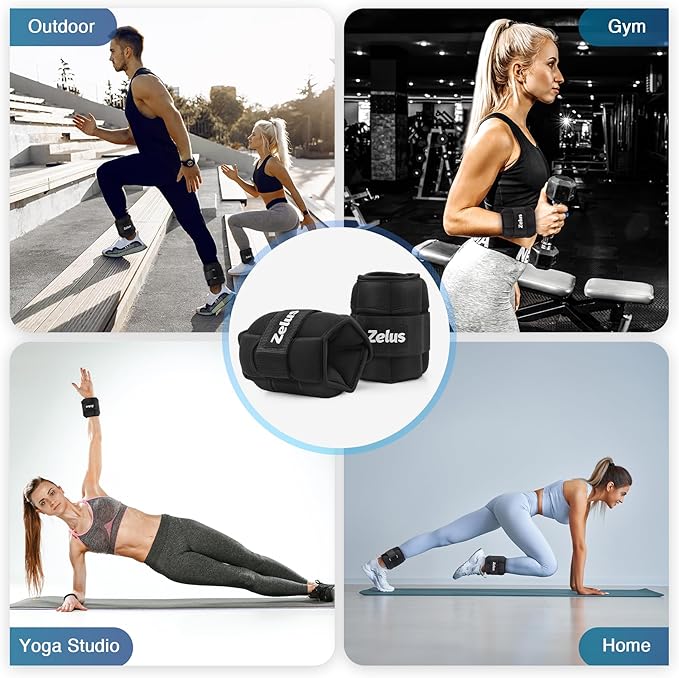 ZELUS 1 Pair Adjustable Ankle Weights, 2 4 6 8 10 lb Modularized Leg Weight Straps for Women Men, Weighted Ankle Weight Set with Removable Sandbags, 1-5 lb per Ankle Strap for Gym Yoga Jogging Walking