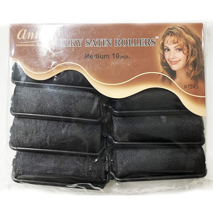 Annie Silky Satin Foam Rollers #1243, 10 Count Black Medium 7/8 Inch