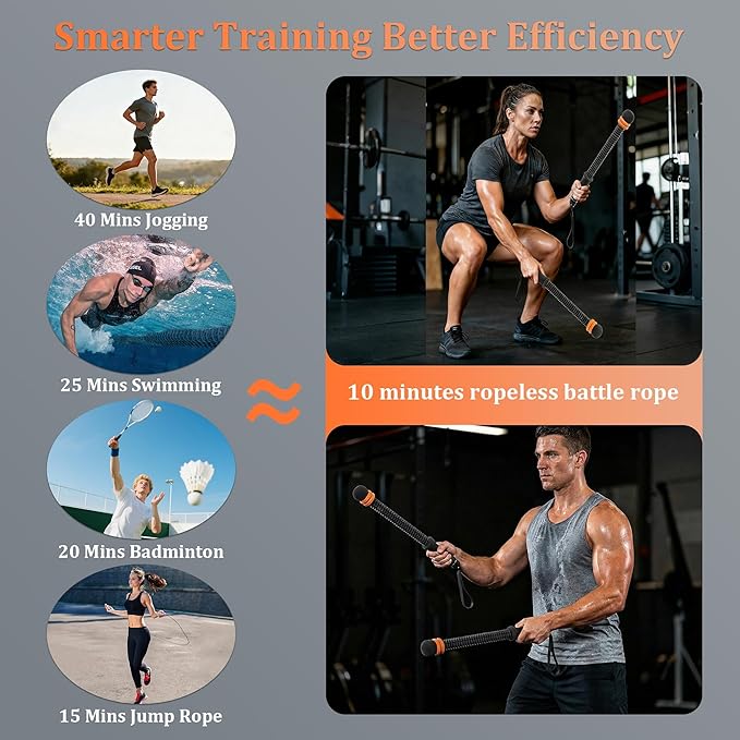 2pcs Adjustable Ropeless Battle Ropes for Home Gym, Weighted Cordless Battle Ropes for Home Workout, Portable Exercise Training Rope for Indoor and Outdoor (Black)