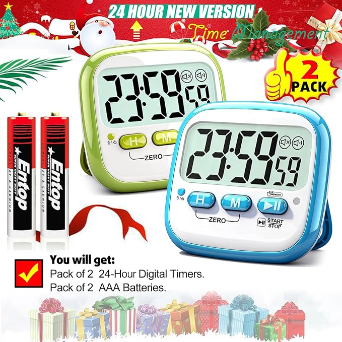 Antonki 2 Pack Classroom Timers for Kids Teachers, Magnetic Countdown Digital Kitchen Timer for Cooking, Study, Exercise, Games, Time Mangement - Loud/Silent Mode - Battery Included