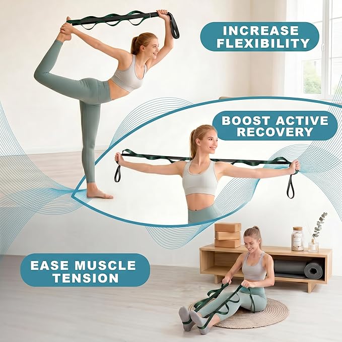 Acozycoo Stretching Strap with Loops for Physical Therapy,Yoga Strap for Stretching,Home Workout,Pilate & Flexibility Training,Non-Elastic Exercise Stretch Band for Hamstring,Leg Stretcher Belt,Flexibility Fascia
