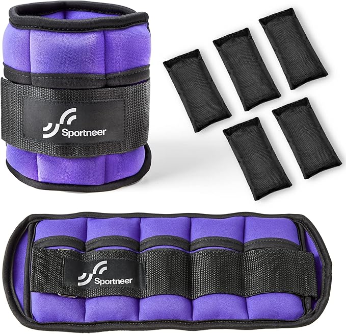Sportneer Adjustable Ankle Weights Set - 1 Pair (2-10 lbs) Removable Sandbags for Women & Men, Comfortable Neoprene Leg Weights for Walking, Running, Pilates, Yoga, Home Workout & Physical Therapy