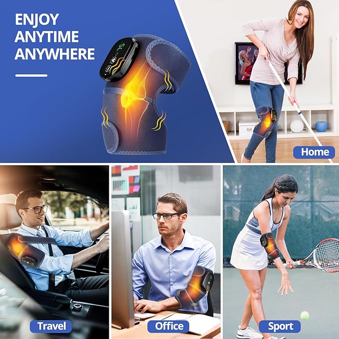 MOAJAZA Cordless Knee Massager with Heat and Vibration, Heating Pad for Knee Shoulder Elbow, Heated Knee Brace for Arthritis (Pack of 1 Blue)