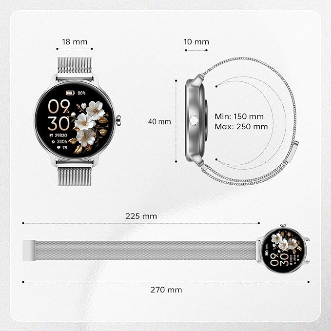 Smart Watch for Women, 1.27" AMOLED Screen Smartwatch with Answer/Make Call for iPhone/Android/Samsung, Fitness Tracker with 120+ Sport Modes, Heart Rate/Sleep/Health Monitor, IP68 Waterproof, Silver