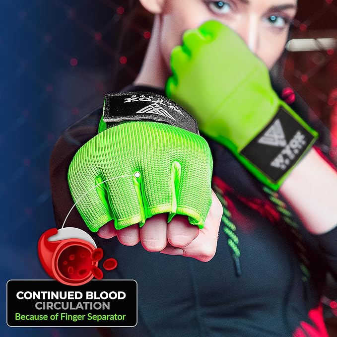 WYOX Gel Boxing Hand Wraps Inner Gloves for Men & Women β 80cm Quick Wrist Strap, Padded Knuckle Support, Fingerless MMA Muay Thai Kickboxing Wraps for Training, Punching & Martial Arts