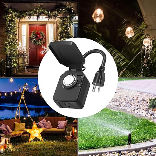 BN-LINK 24 Hour Heavy Duty Mechanical Timer, Outdoor Timer Outlet Waterproof with 30 Minutes Intervals, 1 Grounded Outlets for Christmas Lights Pool Pump,15A 1/2HP, ETL Listed
