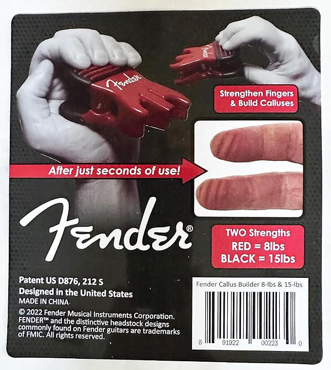 FENDER Patented Callus Builder & Finger Strengthener – Resistance Finger Exerciser for Guitar, Bass & Violin – Guitar Finger Trainer & Grip Strength Tool – Ideal Guitar & Bass Accessories (Tensions: RED=8-Lbs; BLACK=15-Lbs)