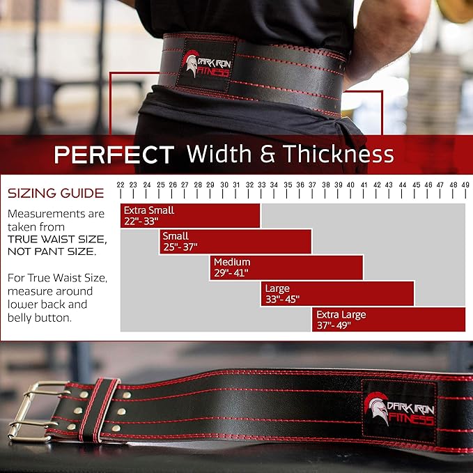 Dark Iron Fitness Genuine Leather Weightlifting Belt, 4 Inch Wide for Men Women with Double Prong Buckle Reinforced Stitching, Powerlifting Deadlift Squat Training Core Support Gym Strength Workout