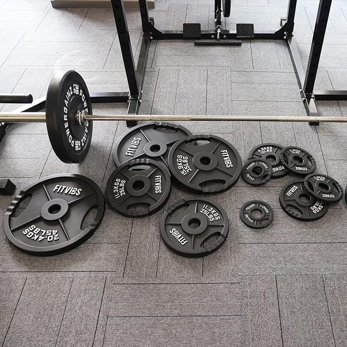 Fitvids Olympic 2-Inch Cast Iron Plate Weight Plate for Strength Training and Weightlifting, Two Hole Style, 35LB Pair