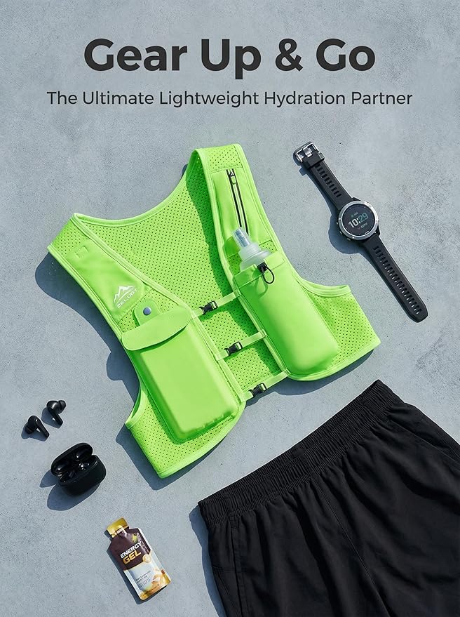 Running Vest for Women Men, USA Original Patent, Adjustable Chest Straps Running Hydration Vest with 500ml Soft Flask, Lightweight Reflective Hydration Backpack for Marathon