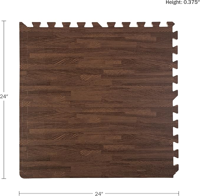 EVA Foam Floor Tiles 12-Pack - 48 SQFT Woodgrain Puzzle Mats for Floor - Interlocking Foam Tiles for Family Room or Gym Flooring by Stalwart (Dark)