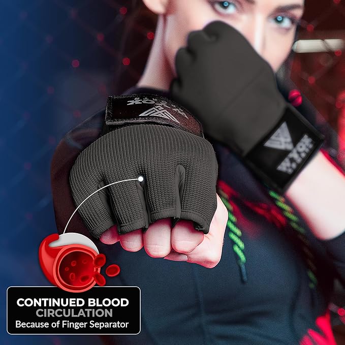 WYOX Gel Boxing Hand Wraps Inner Gloves for Men & Women β 80cm Quick Wrist Strap, Padded Knuckle Support, Fingerless MMA Muay Thai Kickboxing Wraps for Training, Punching & Martial Arts