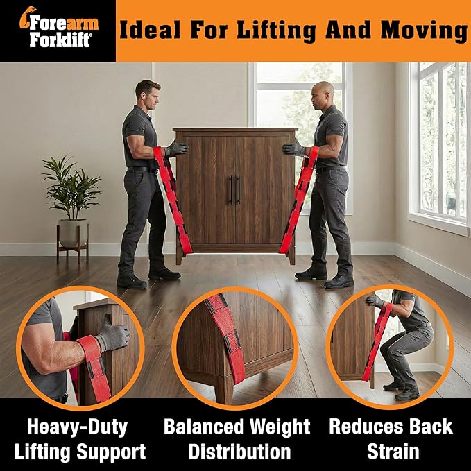 Furniture Moving Straps, 2-Person Lifting Strap for Furniture & Appliances, Furniture Lifting Tool Set with Moving Straps for Lifting, 800 lb Capacity, Forearm Forklift Firehouse Red