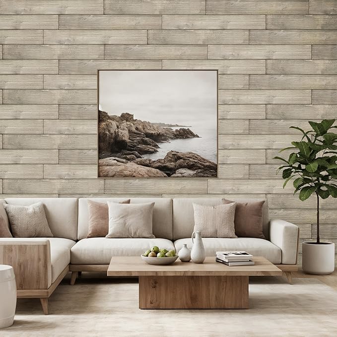 Luxdecor Real Wood Planks for Wall- White Shiplap Boards 5" Peel and Stick Shiplap Boards 10 Pieces Wall Shiplap Planks 12.5 Sq Ft