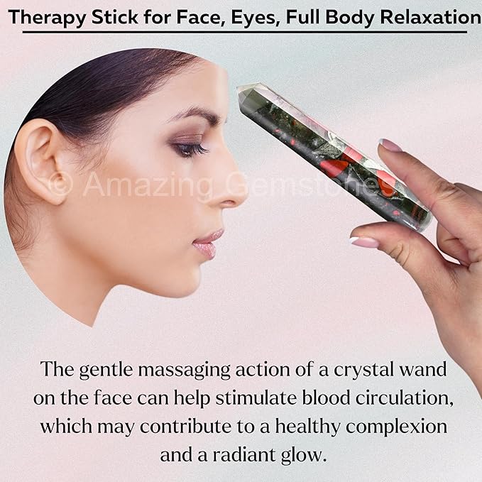 Amazing Gemstone African Bloodstone Crystal Wand Massage Stick - Pelvic Wand Gua Sha for Adults - Crystals and Healing Stones Massage Wands for Adults Gifts (Pointed)