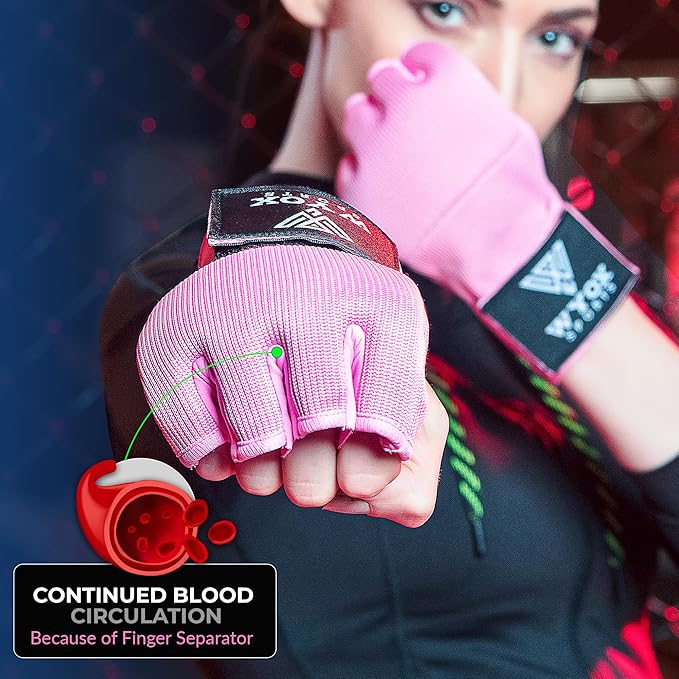 WYOX Gel Boxing Hand Wraps Inner Gloves for Men & Women β 80cm Quick Wrist Strap, Padded Knuckle Support, Fingerless MMA Muay Thai Kickboxing Wraps for Training, Punching & Martial Arts