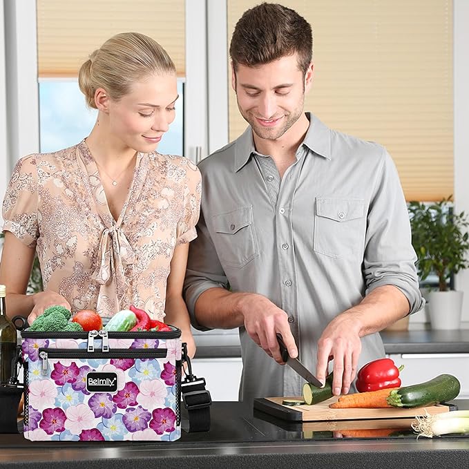 BEIMILY Lunch Bag for Women/Men,Reusable Lunch Box Small Lunch Bag Soft Sided,Leakproof Cooler Bag for Office Work Picnic Beach with Adjustable Shoulder Strap (lily flower)