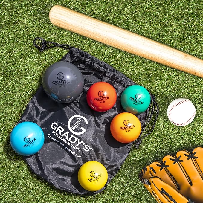 Grady's Pitching School Weighted Velocity Training Ball Set – Seam & Seamless Options for Pitching & Arm Strength + Set of 6 Balls + Carrying Case
