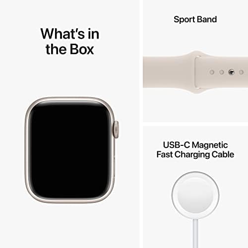Apple Watch Series 8 [GPS, 45mm] - Starlight Aluminum Case with Starlight Sport Band, M/L (Renewed)